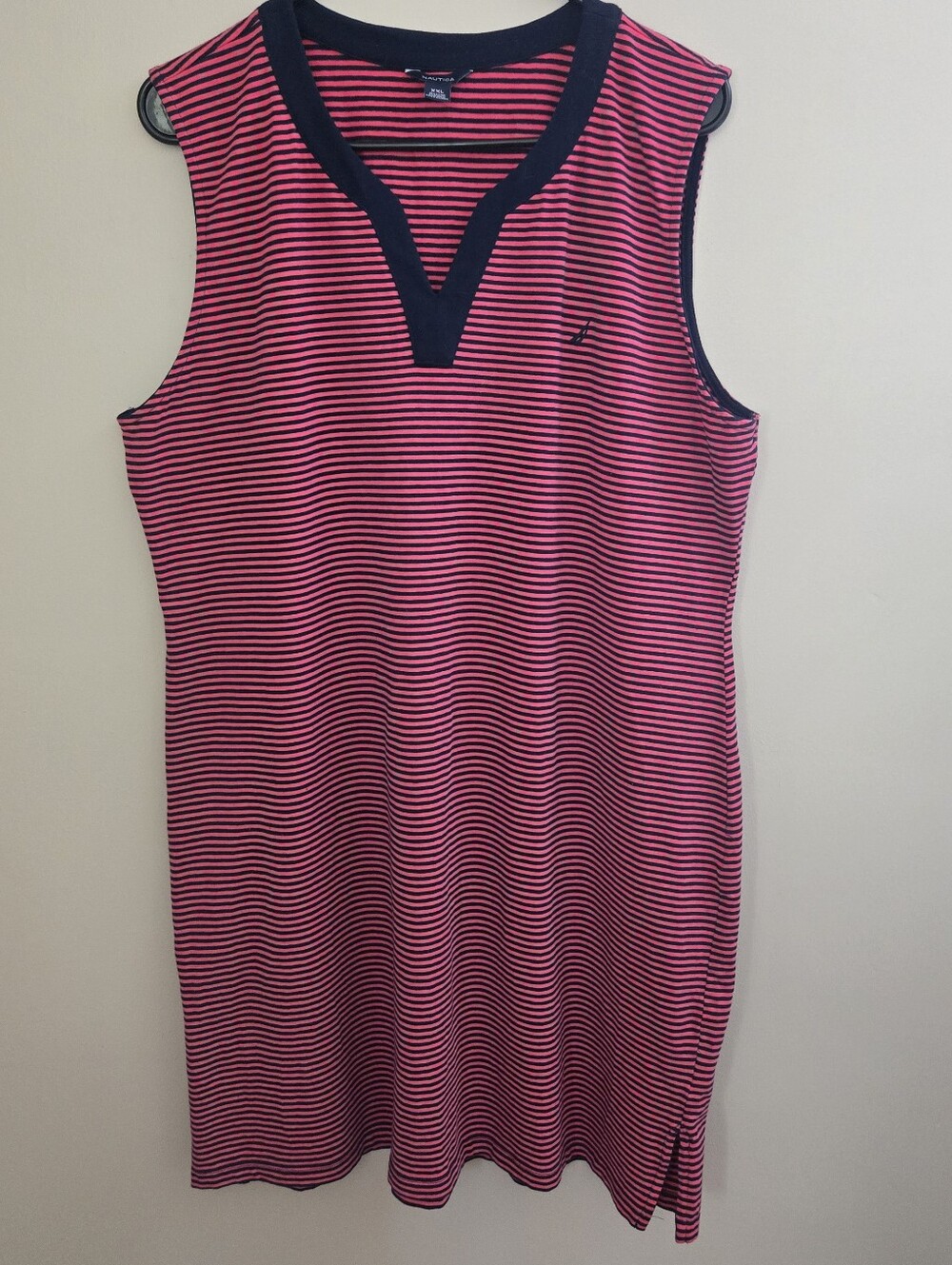 Nautica Black and Pink Striped Sleeveless Knit Dress
